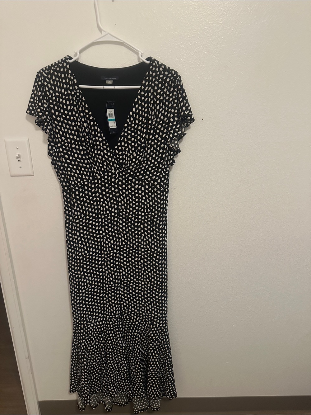 Tommy Hilfiger Black and White Polka Dot Midi Dress